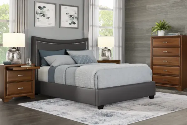 Belcourt Brown Cherry 5 Pc Bedroom With Genoa Gray Queen Upholstered Bed
