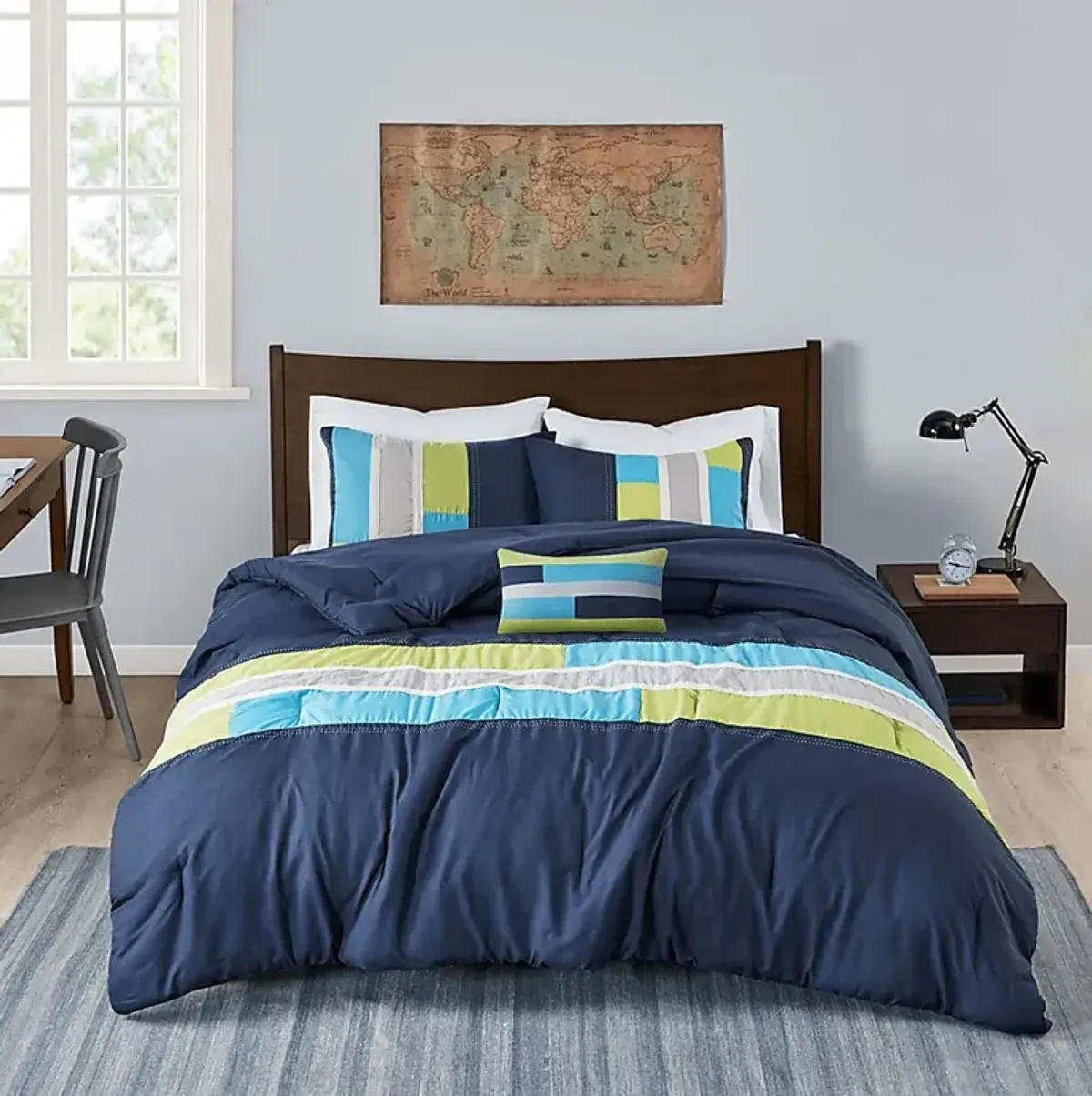 Meike Blue Full Comforter Set