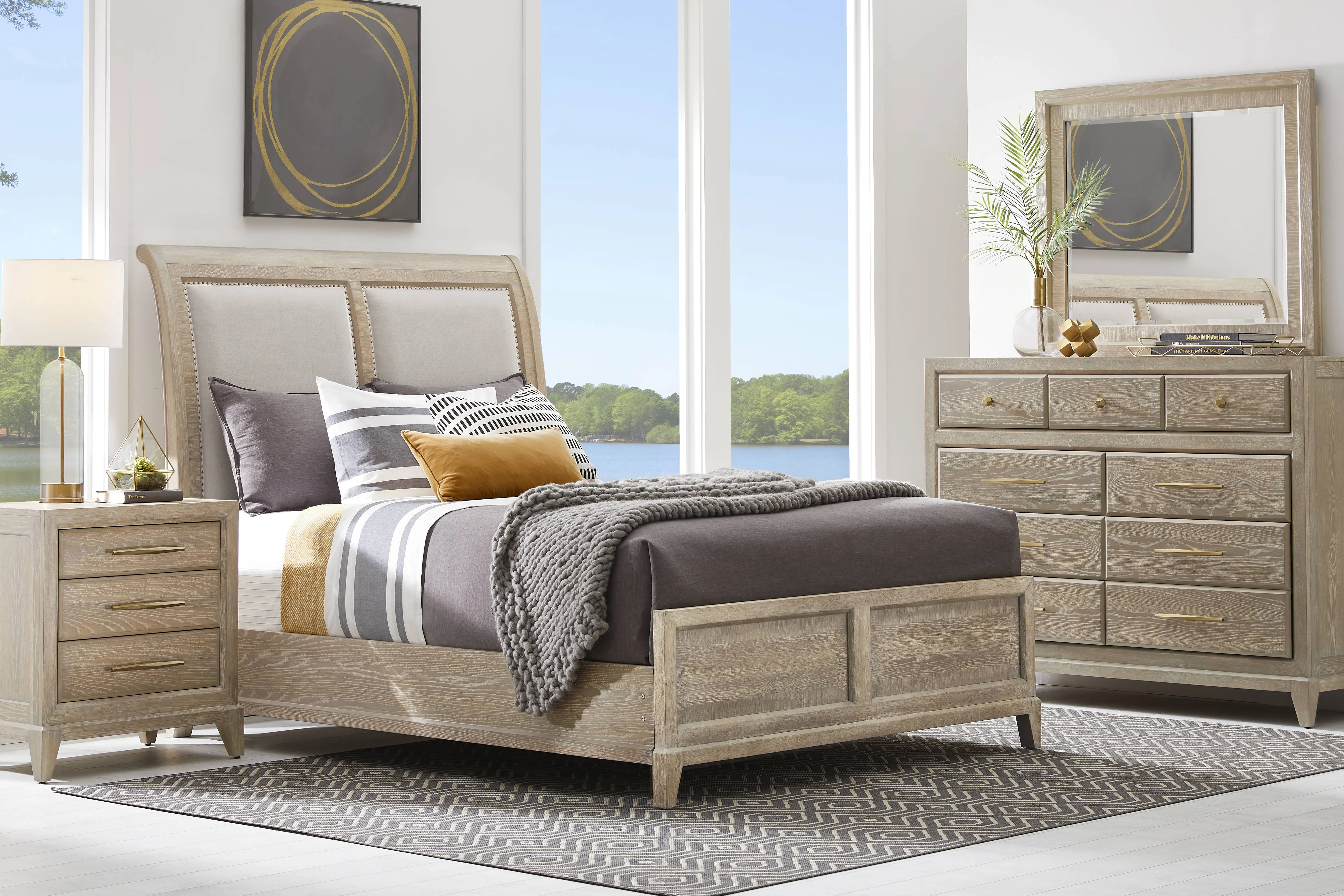 Kailey Park Light Oak Finish 8 Pc King Sleigh Bedroom