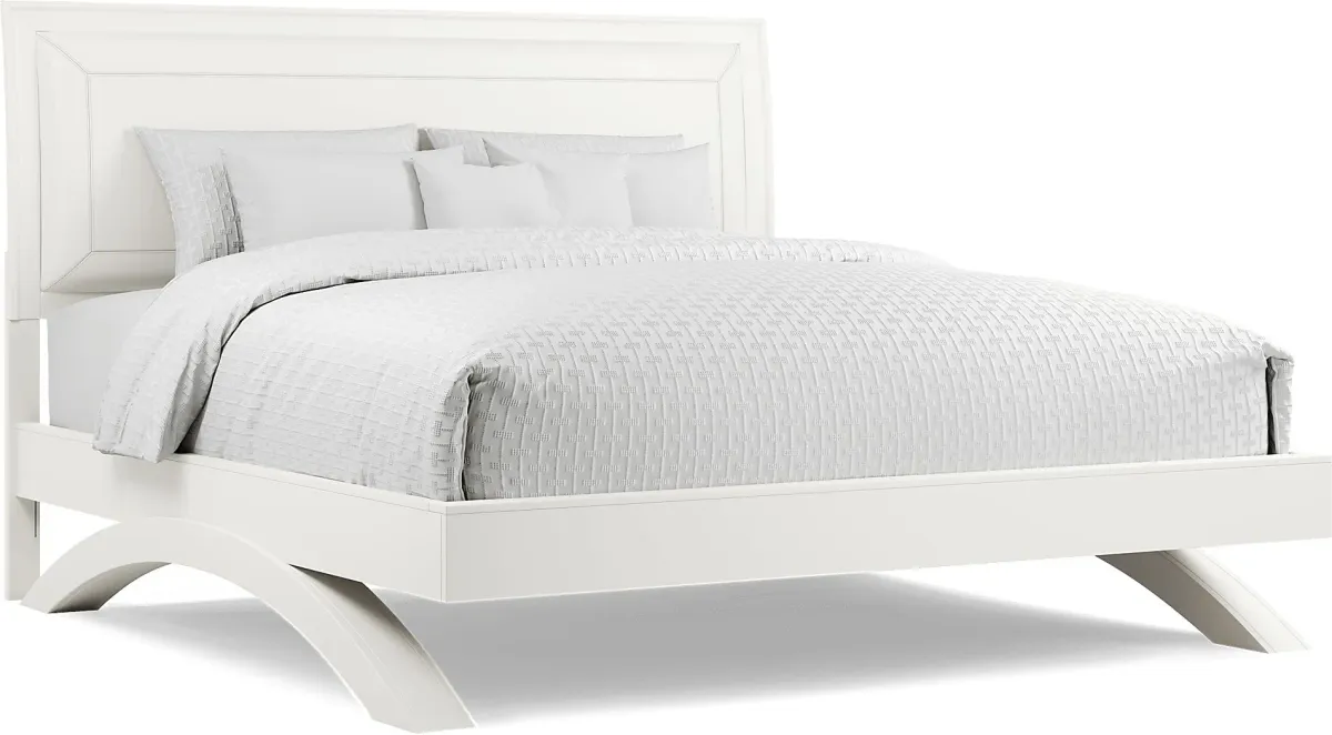Belcourt White 7 Pc King Upholstered Sleigh Arch Bedroom