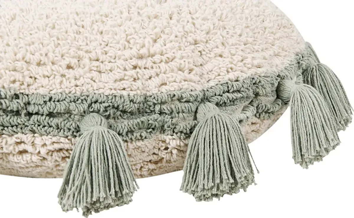 Kids Circle Tassels Natural/Green Pillow
