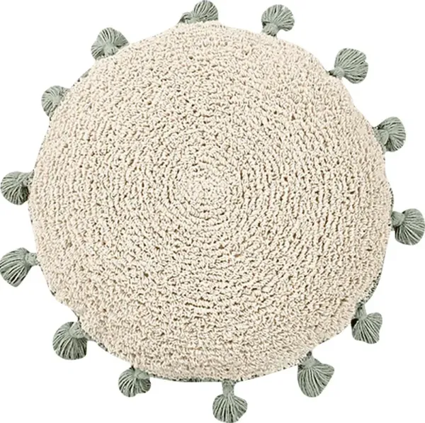 Kids Circle Tassels Natural/Green Pillow