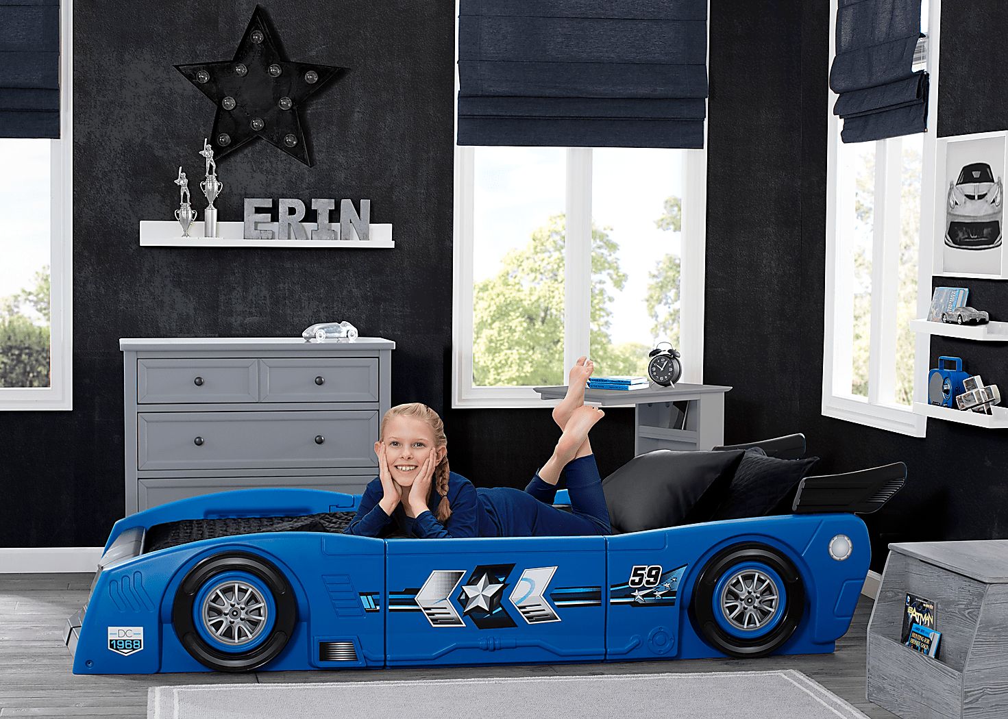 Kids Jeadi Blue Twin Car Bed