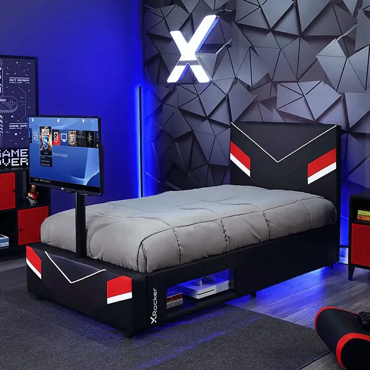 Kids Mahine II Black Twin Gaming Bed with TV Mount