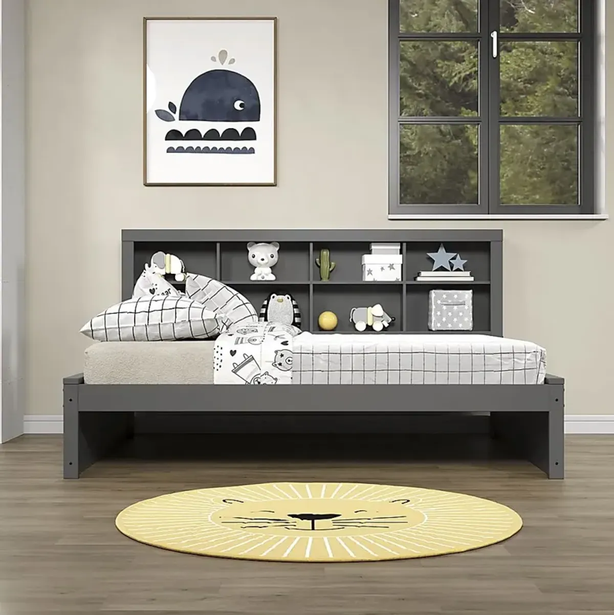 Kids Biserka I Dark Gray Full Day Bed with Bookcase