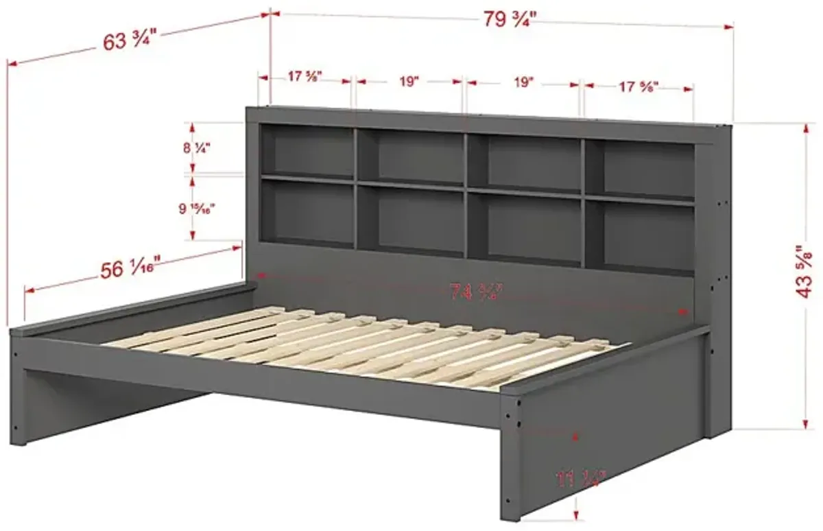 Kids Biserka I Dark Gray Full Day Bed with Bookcase