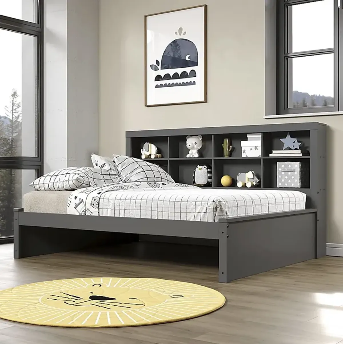 Kids Biserka I Dark Gray Full Day Bed with Bookcase