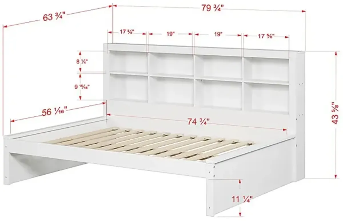 Kids Biserka I White Full Day Bed with Bookcase