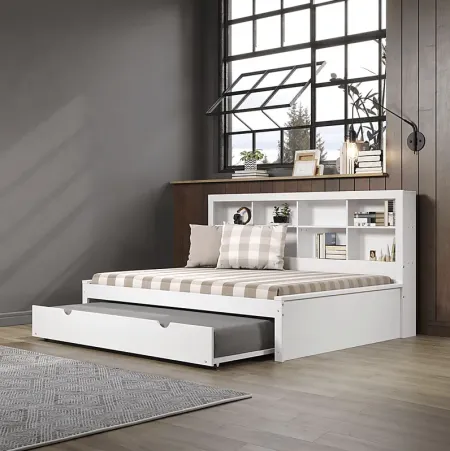 Kids Biserka II White Full Day Bed with Bookcase & Trundle