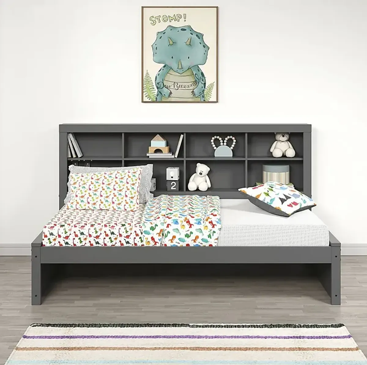 Kids Biserka I Dark Gray Twin Day Bed with Bookcase