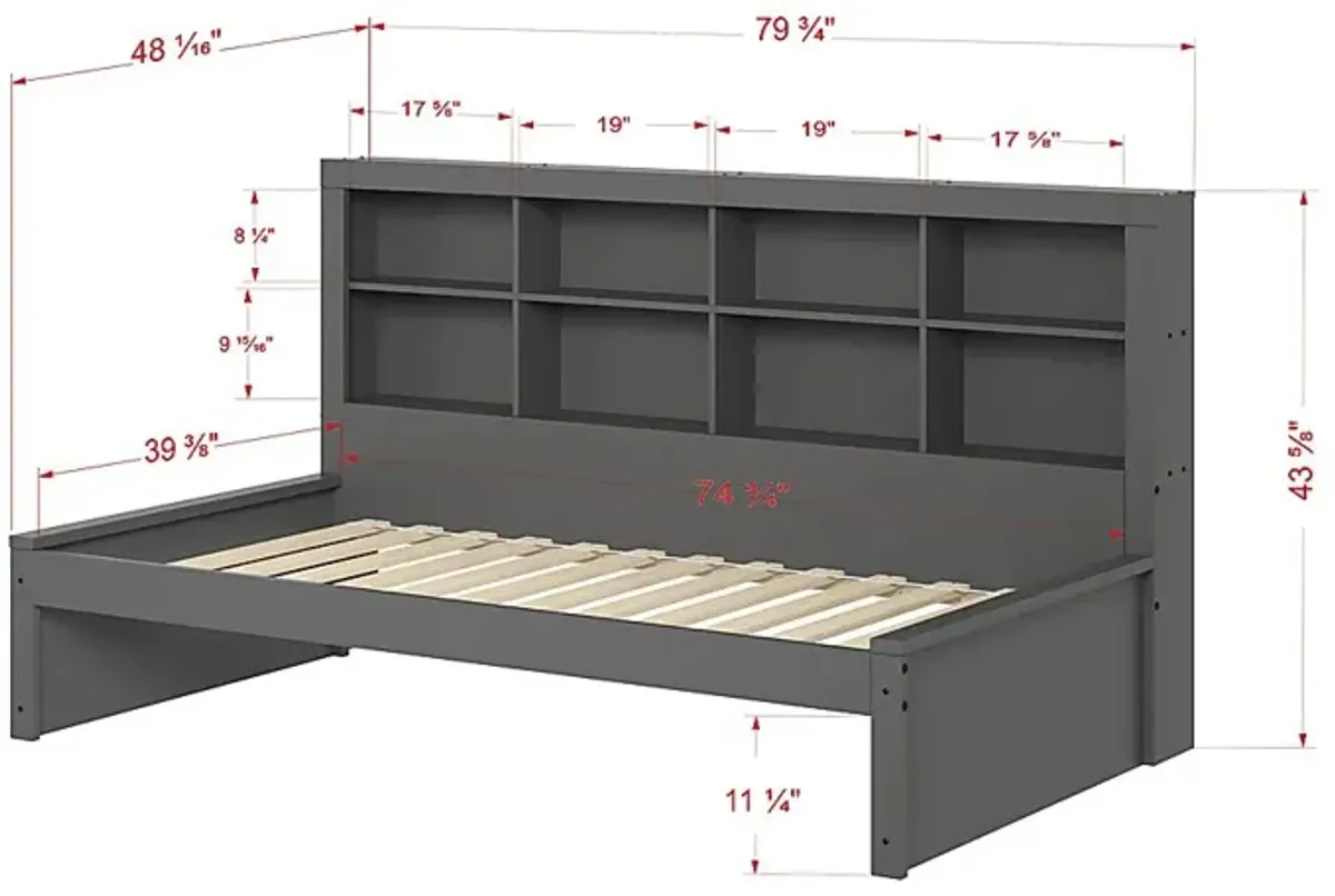 Kids Biserka I Dark Gray Twin Day Bed with Bookcase