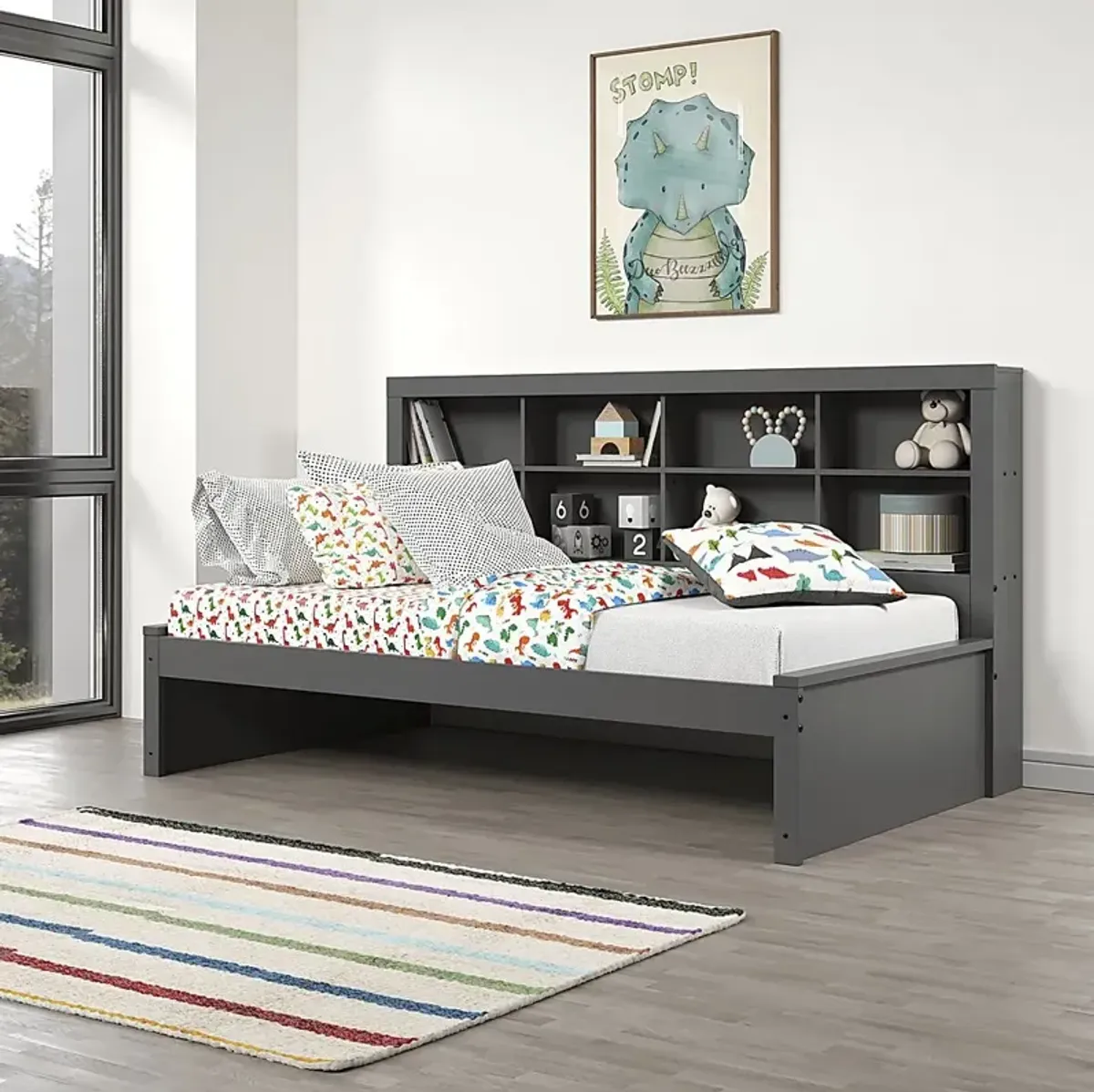 Kids Biserka I Dark Gray Twin Day Bed with Bookcase