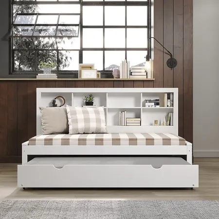 Kids Biserka II White Twin Day Bed with Bookcase & Trundle