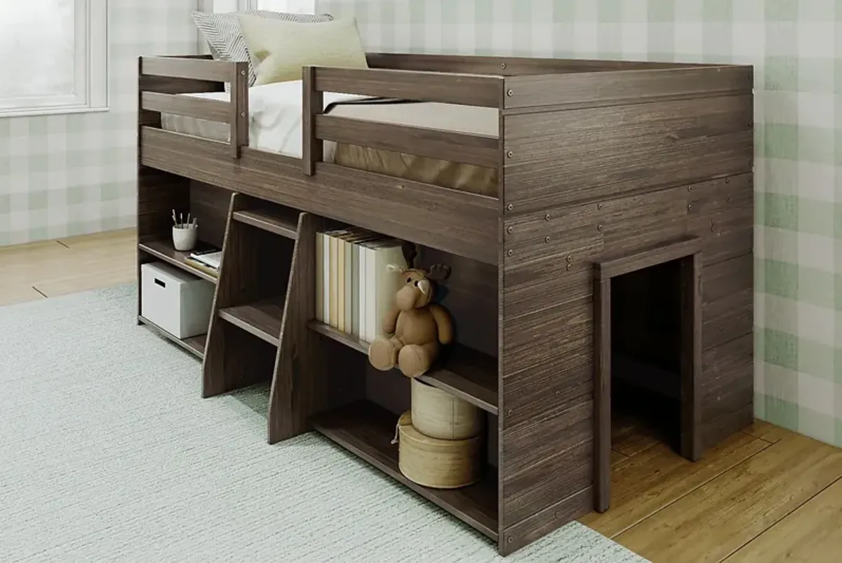 Kids Bellavi Brown Twin Loft Bed with Bookcase