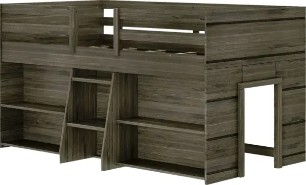 Kids Bellavi Brown Twin Loft Bed with Bookcase