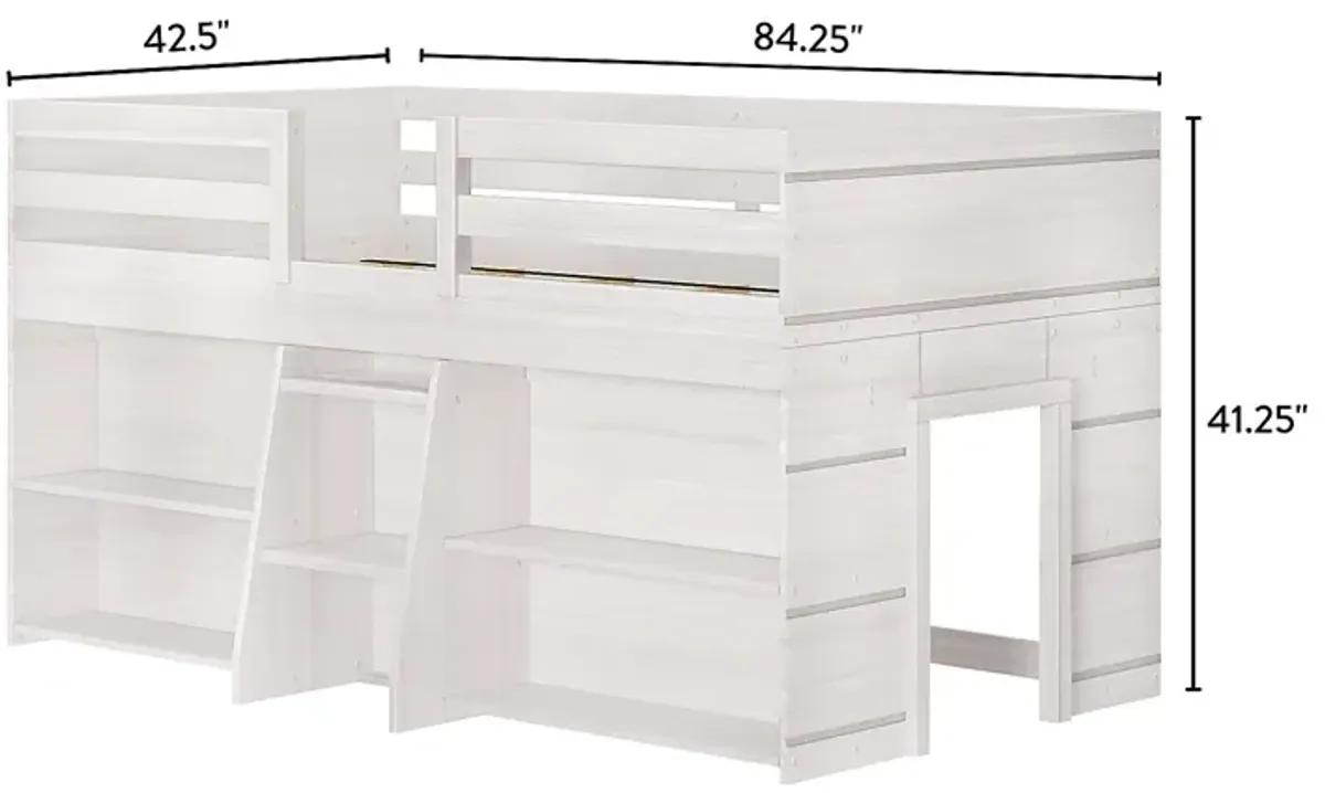 Kids Bellavi White Twin Loft Bed with Bookcase