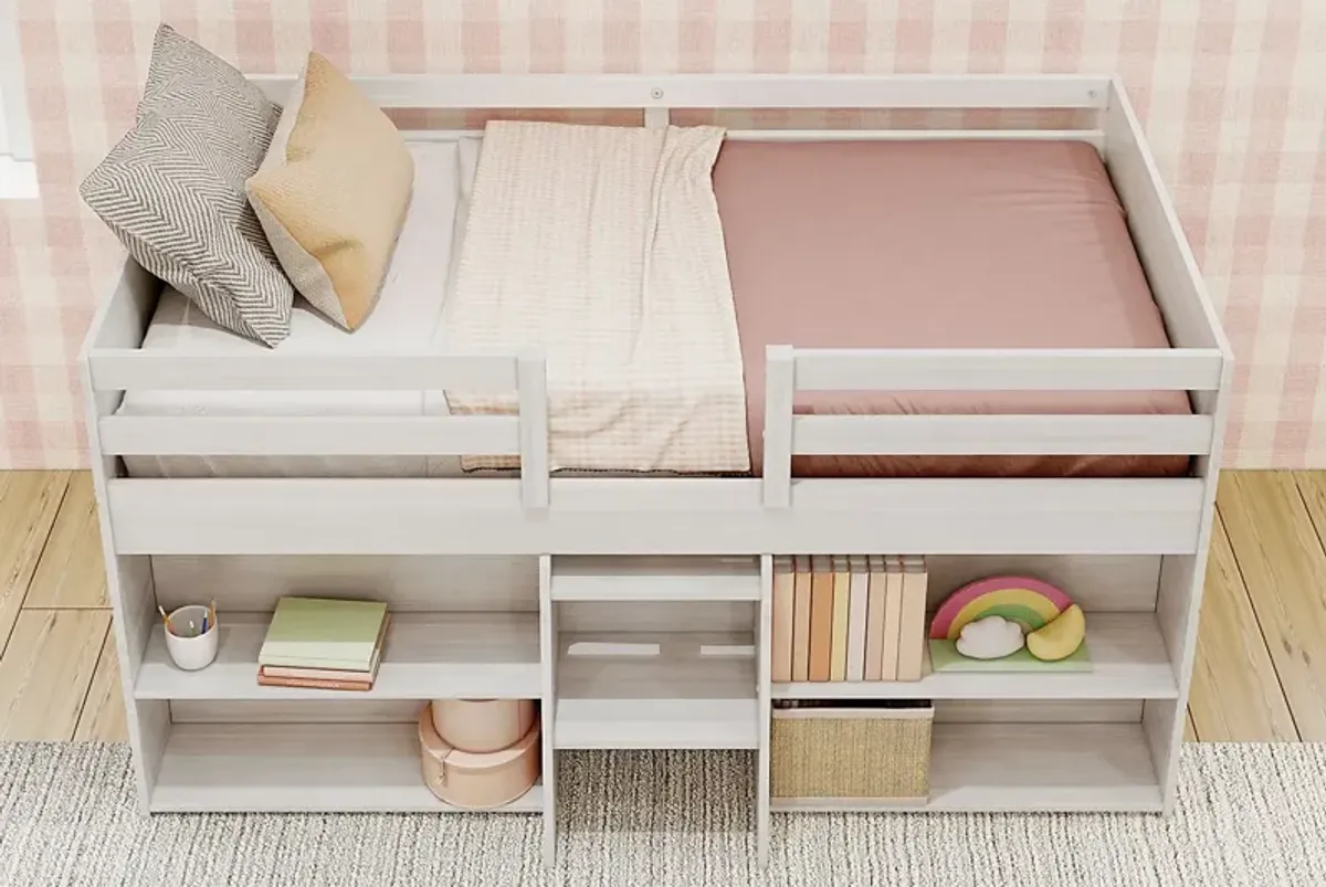 Kids Bellavi White Twin Loft Bed with Bookcase