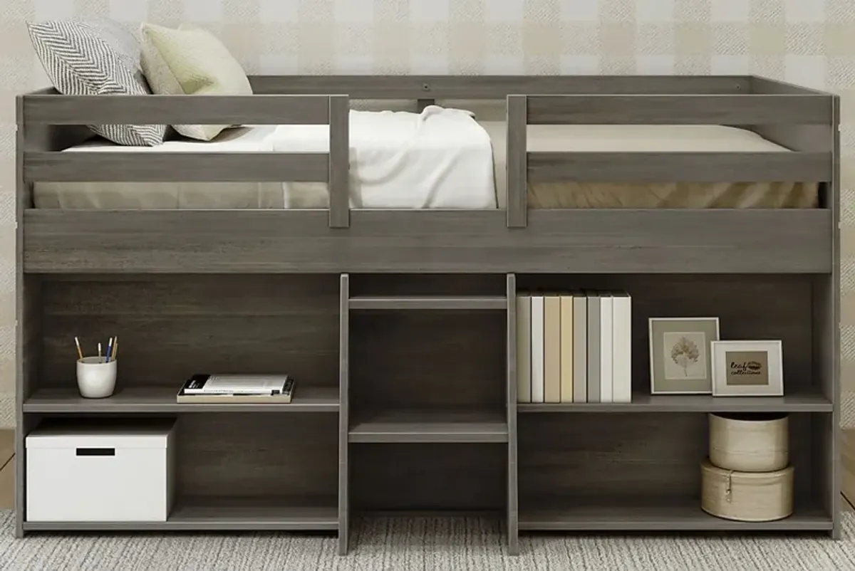 Kids Bellavi Gray Twin Loft Bed with Bookcase