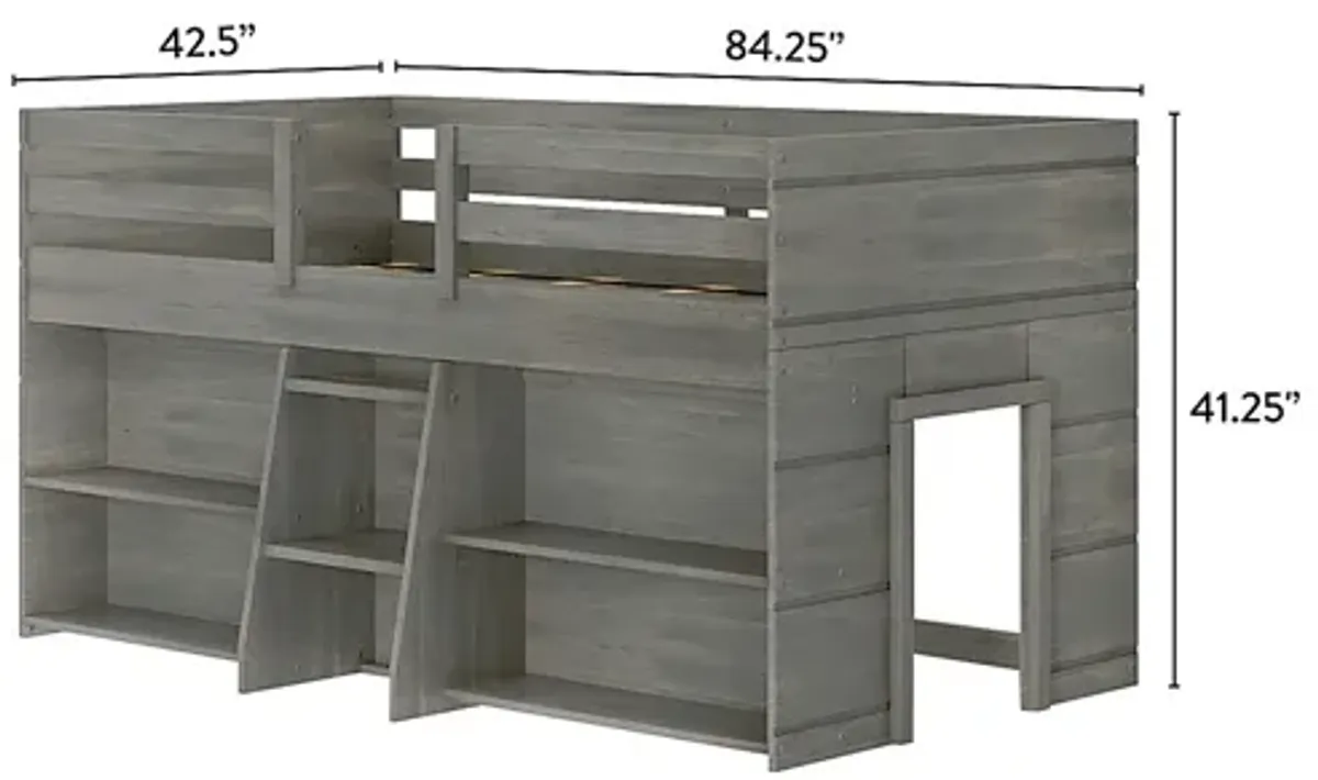 Kids Bellavi Gray Twin Loft Bed with Bookcase