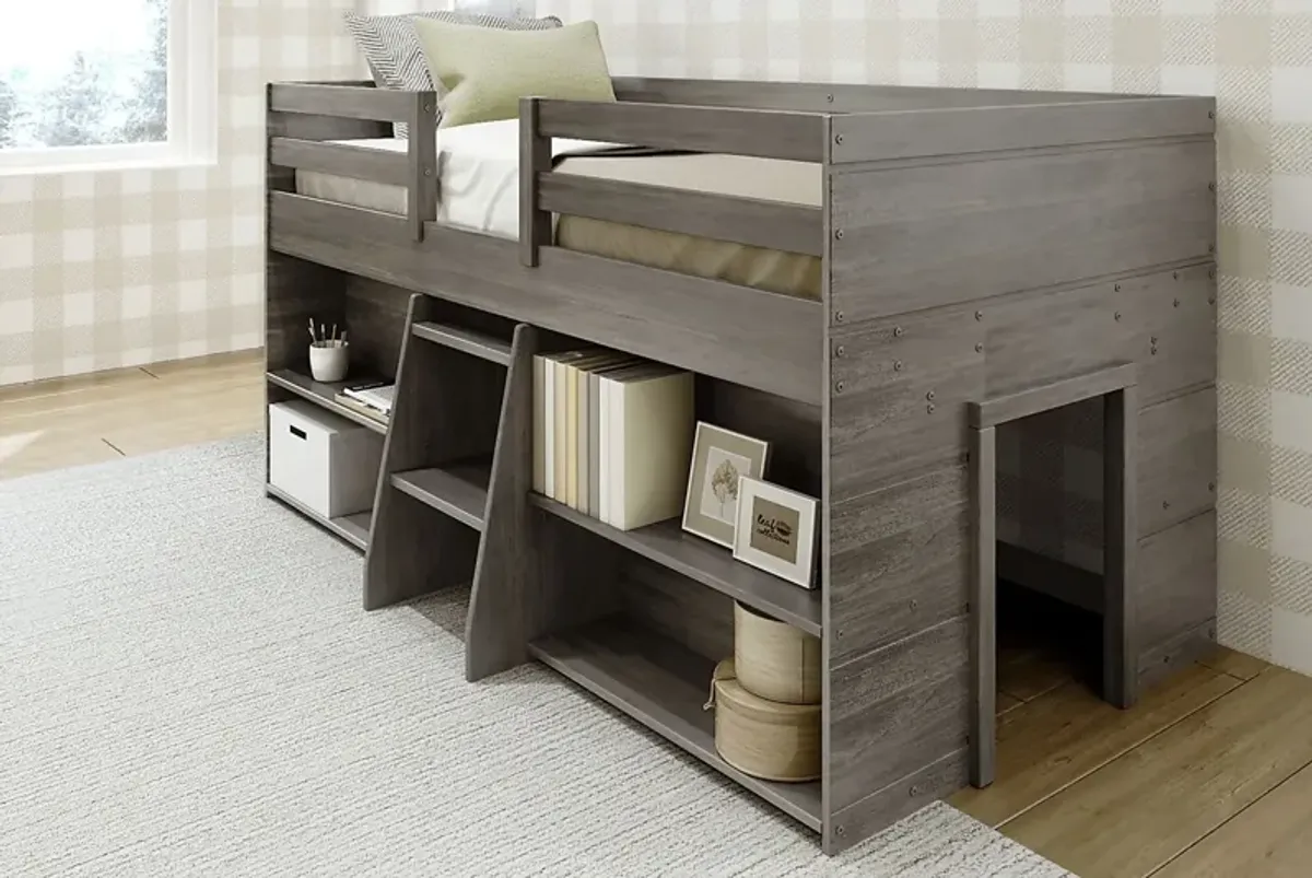 Kids Bellavi Gray Twin Loft Bed with Bookcase