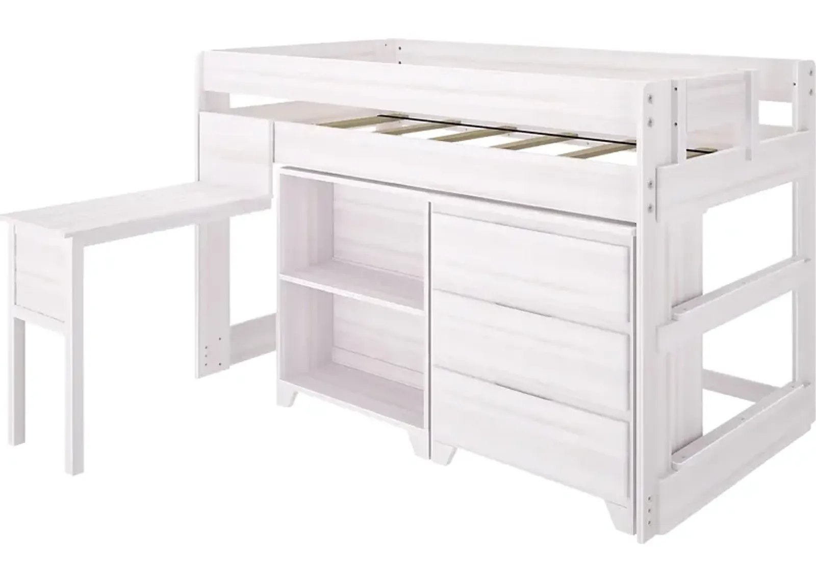 Kids Eliska I White Twin Loft Bed with Dresser, Bookcase, and Desk