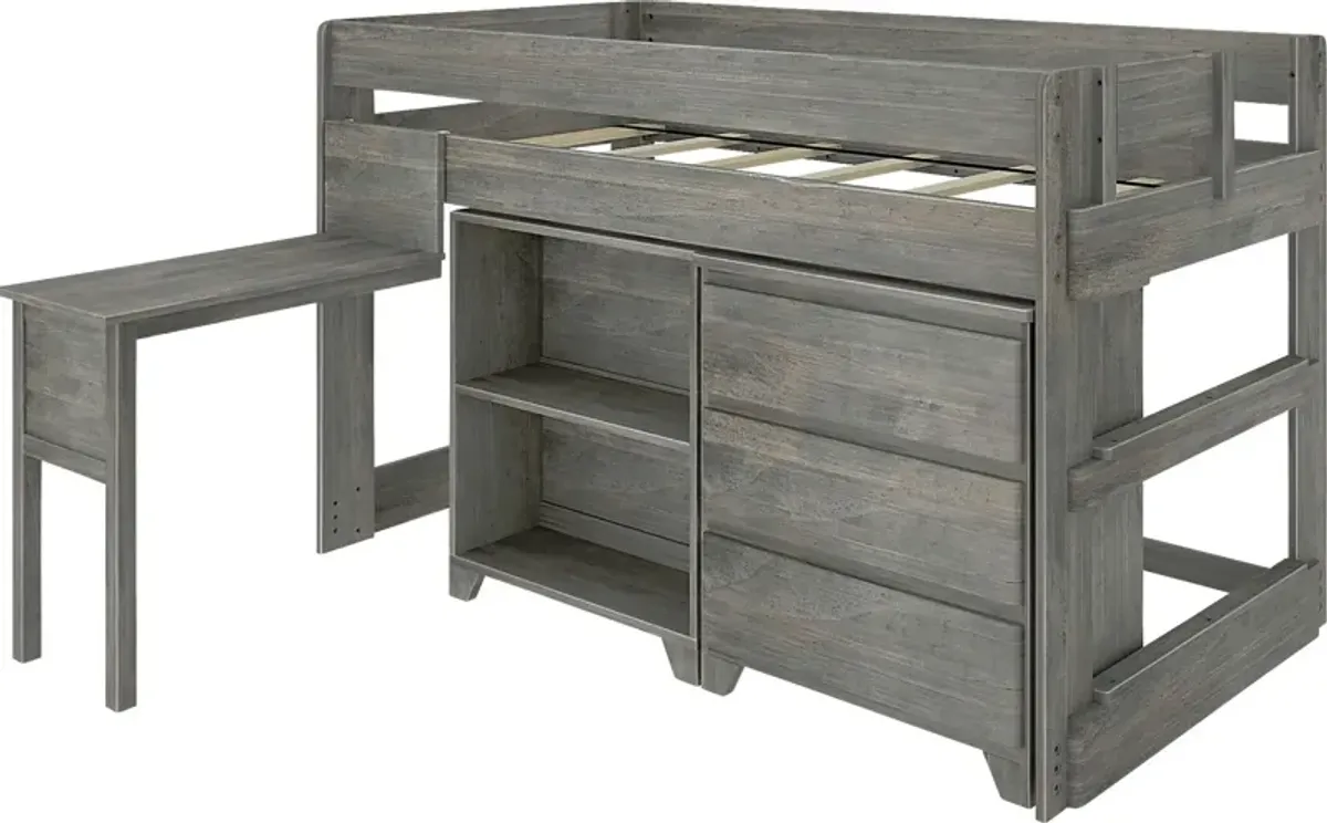 Kids Eliska I Gray Twin Loft Bed with Dresser, Bookcase, and Desk