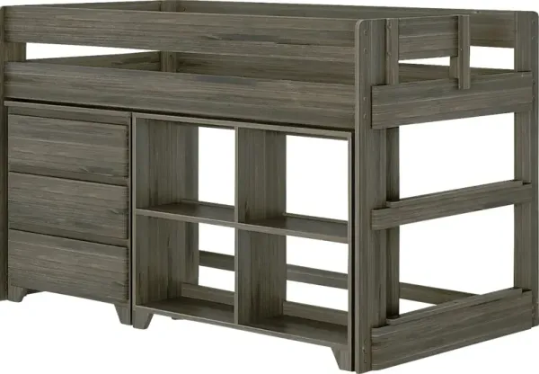 Kids Eliska II Brown Twin Loft Bed with Dresser & Bookcase