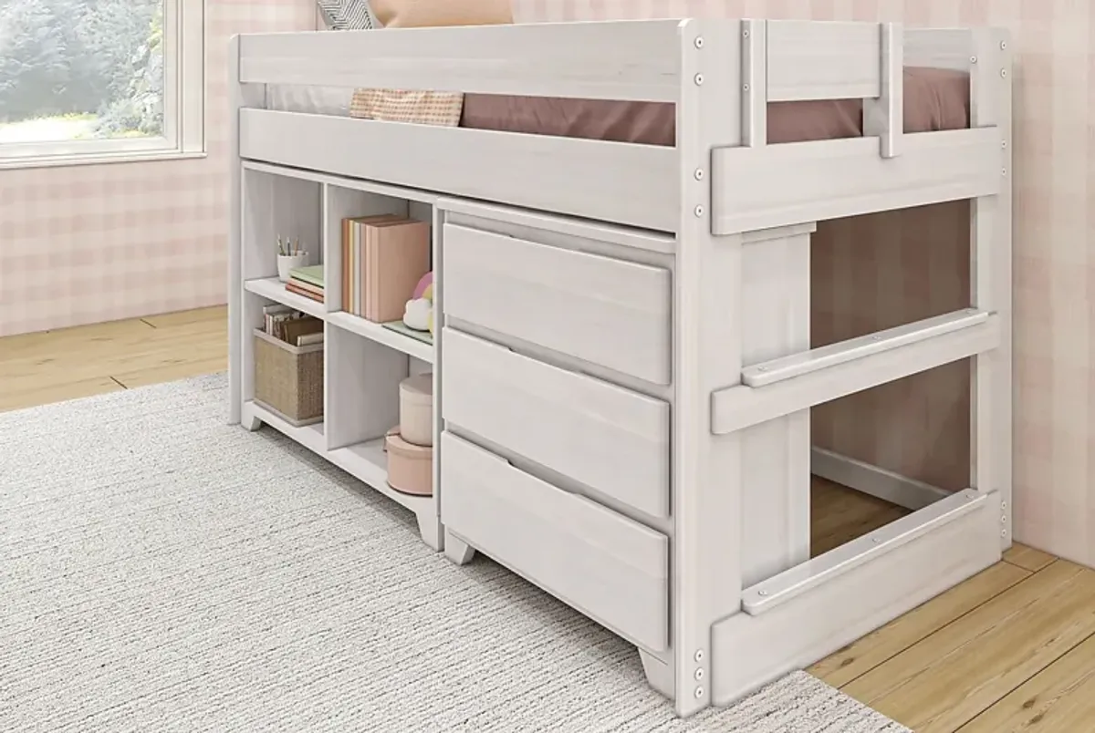 Kids Eliska II White Twin Loft Bed with Dresser & Bookcase