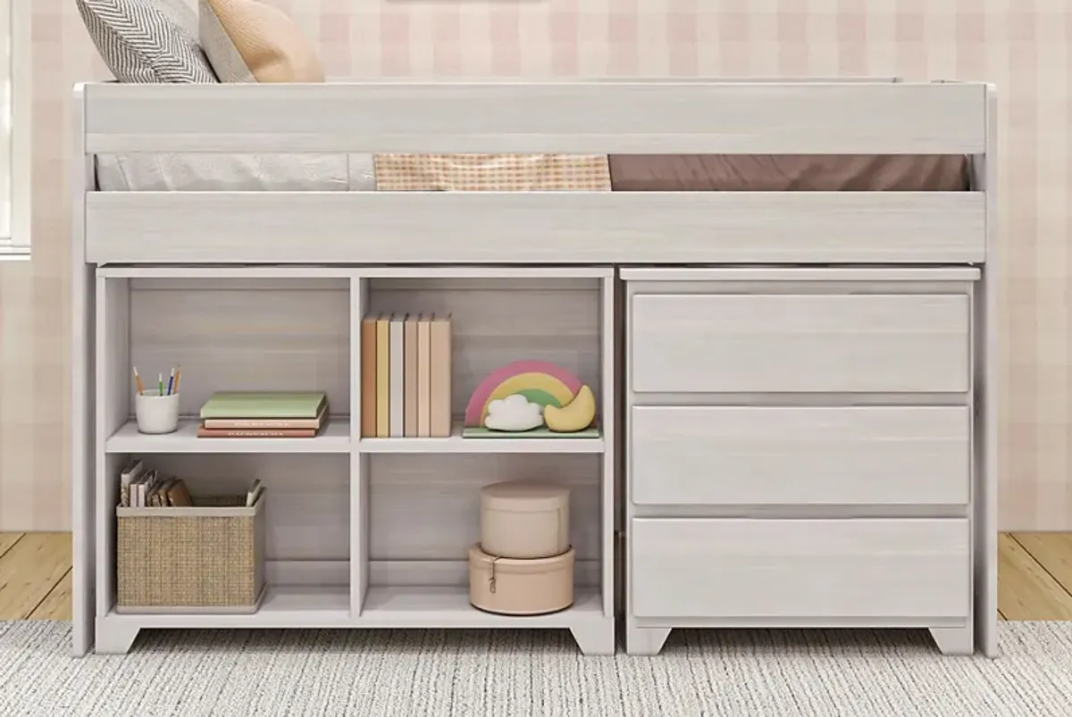 Kids Eliska II White Twin Loft Bed with Dresser & Bookcase