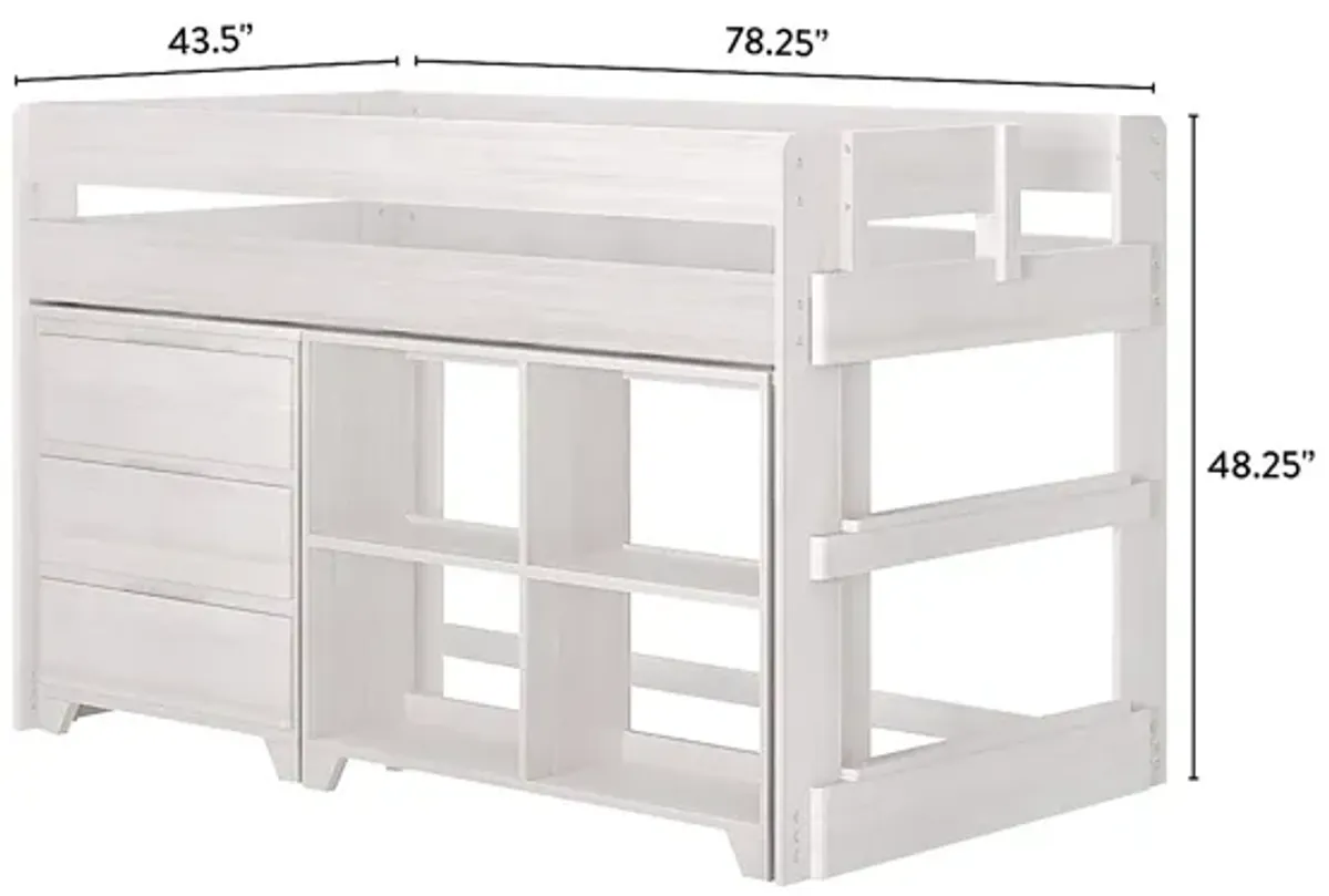 Kids Eliska II White Twin Loft Bed with Dresser & Bookcase