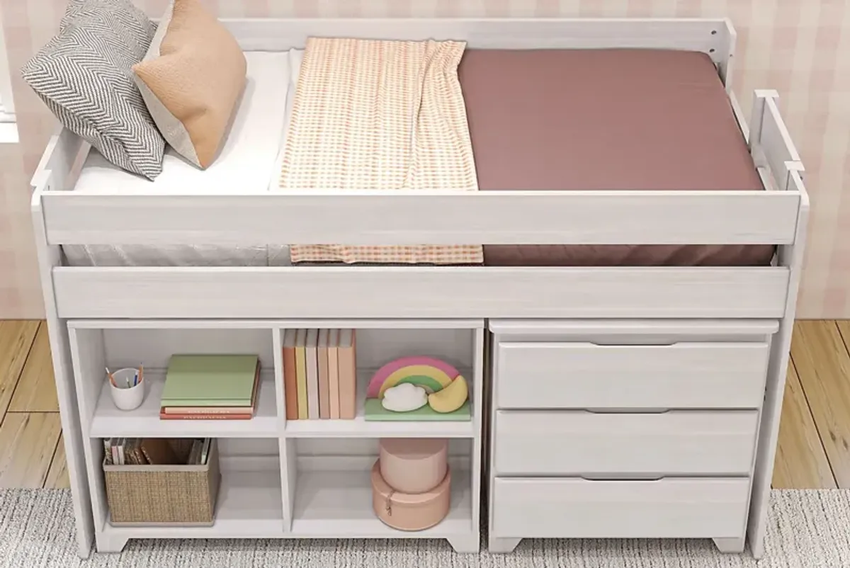 Kids Eliska II White Twin Loft Bed with Dresser & Bookcase