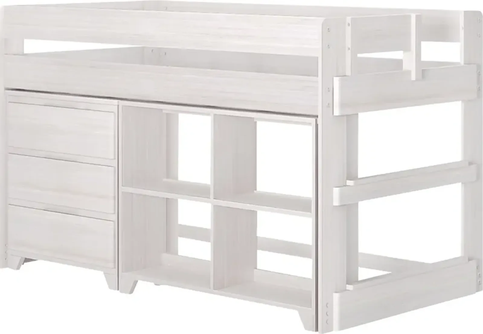 Kids Eliska II White Twin Loft Bed with Dresser & Bookcase