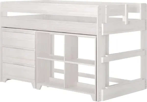 Kids Eliska II White Twin Loft Bed with Dresser & Bookcase