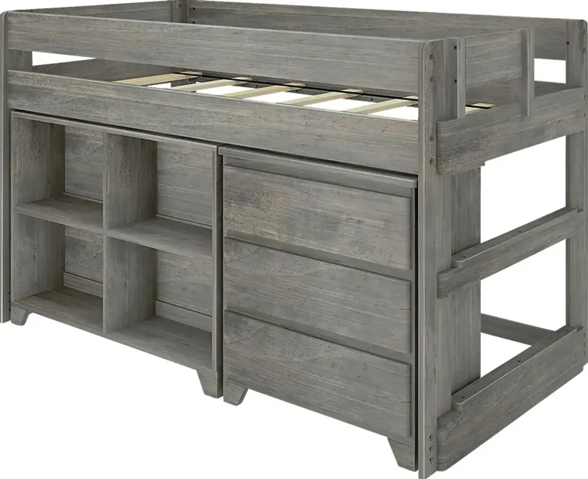 Kids Eliska II Gray Twin Loft Bed with Dresser & Bookcase