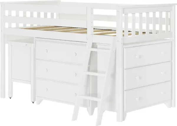 Kids Irenka I White Twin Loft Bed with Pull-Out Desk & Dresser