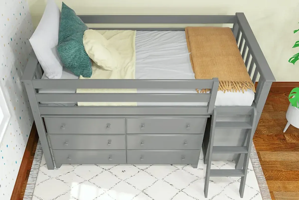 Kids Irenka II Gray Twin Loft Bed with Dresser