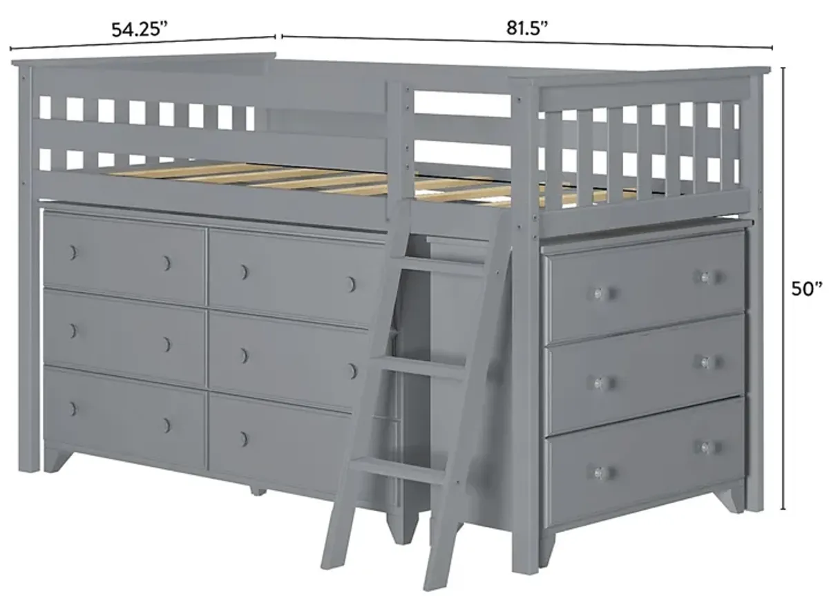 Kids Irenka II Gray Twin Loft Bed with Dresser