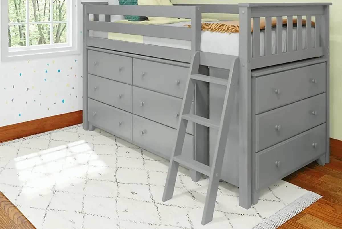 Kids Irenka II Gray Twin Loft Bed with Dresser