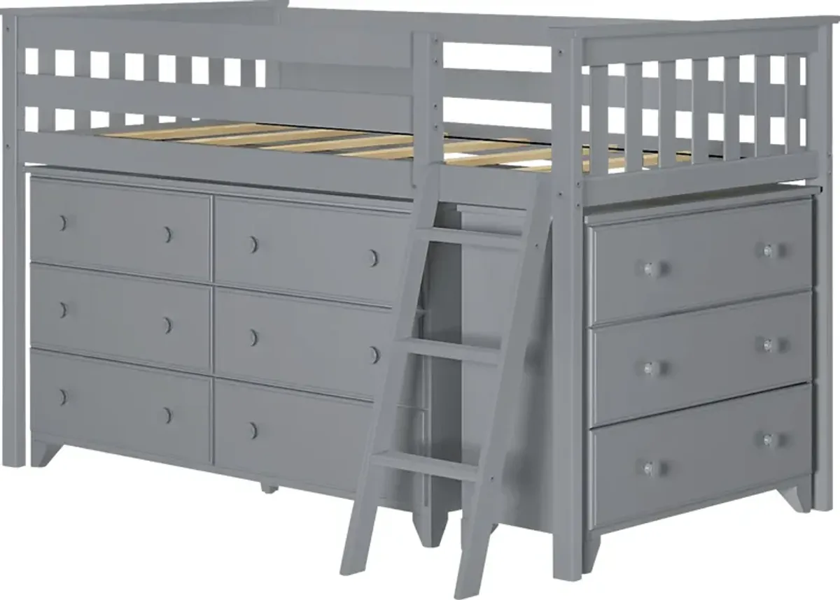 Kids Irenka II Gray Twin Loft Bed with Dresser