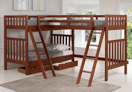Kids Hartlams Chestnut Twin/Twin/Twin Bunk Bed with Storage