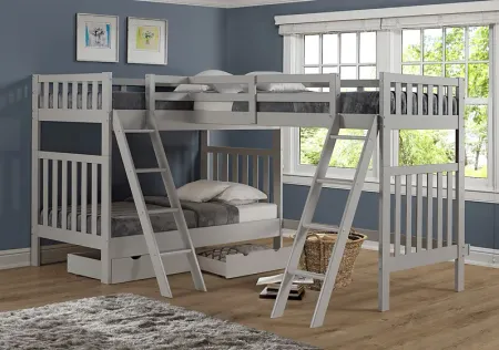 Kids Berelet Dove Gray Twin/Twin/Twin Bunk Bed with Storage