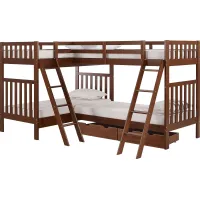 Kids Romvern Chestnut Twin/Twin/Twin/Twin Bunk Bed with Storage