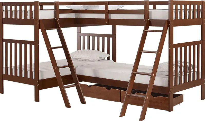 Kids Romvern Chestnut Twin/Twin/Twin/Twin Bunk Bed with Storage