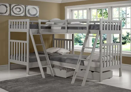 Kids Sauneau Dove Gray Twin/Twin/Twin/Twin Bunk Bed with Storage