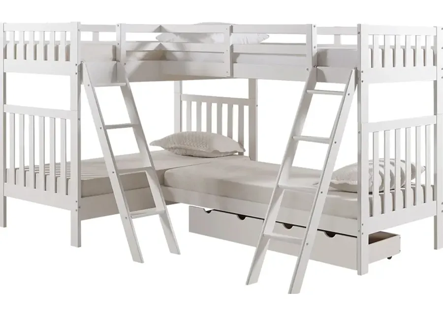 Kids Grenshall White Twin/Twin/Twin/Twin Bunk Bed with Storage