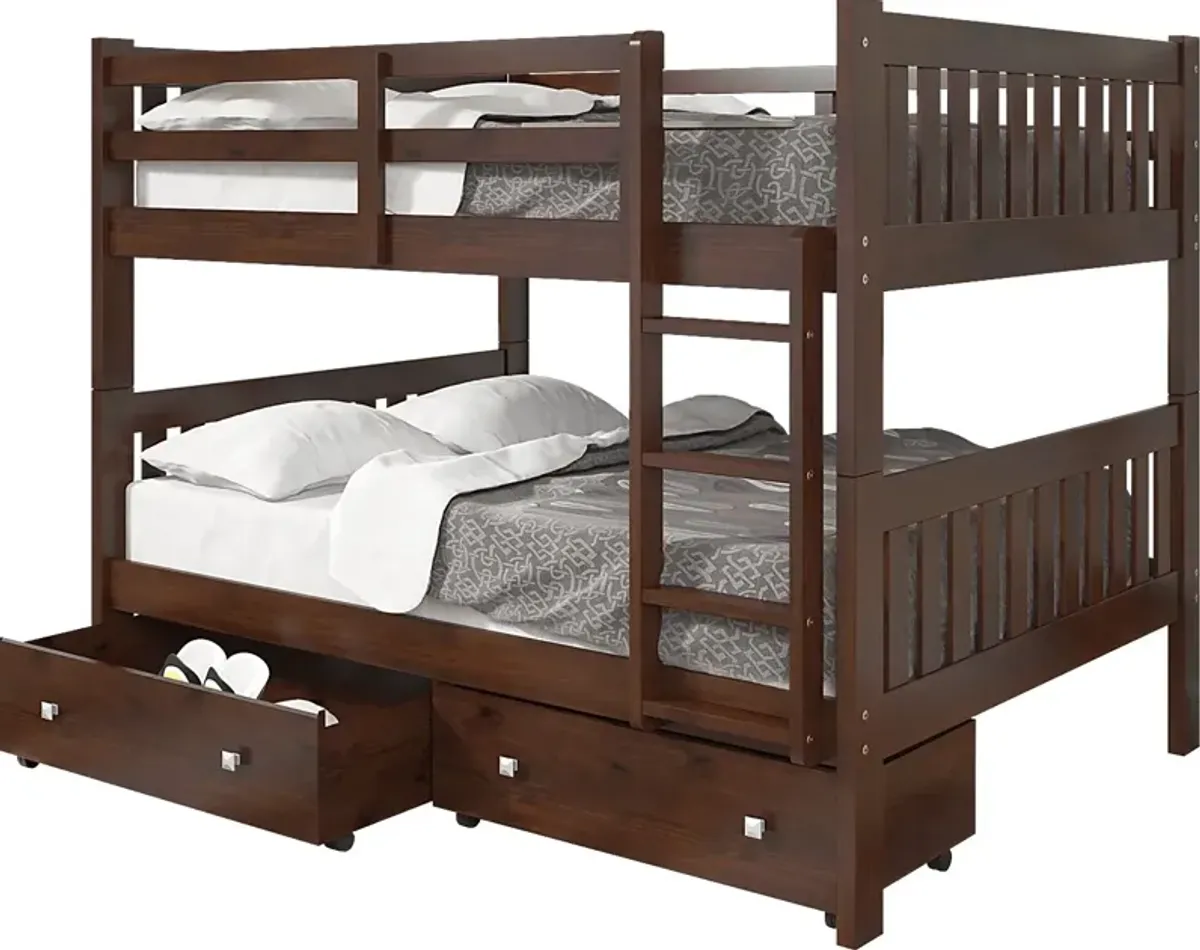 Kids Aleyna III Dark Brown Full/Full Bunk Bed with Drawers