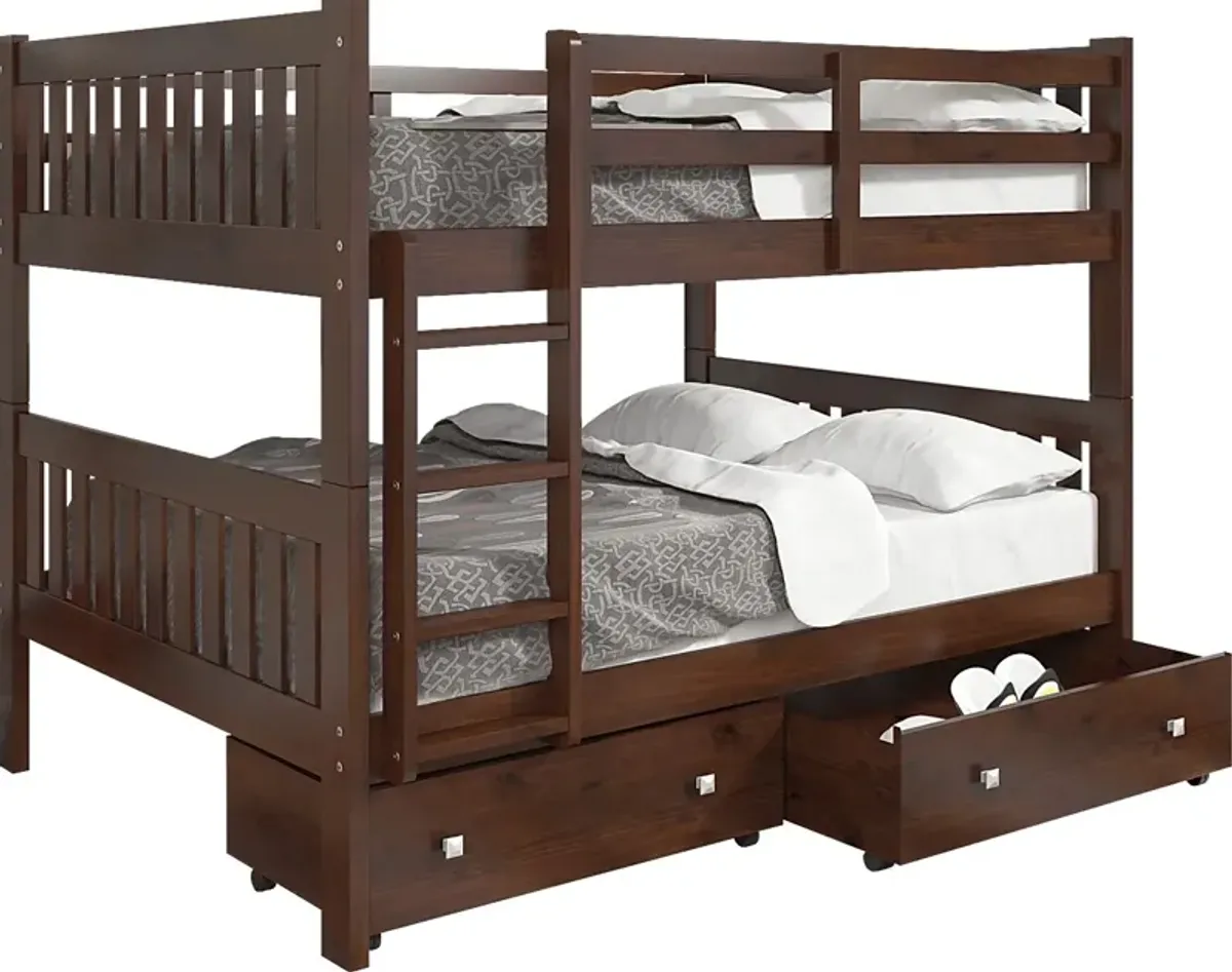 Kids Aleyna III Dark Brown Full/Full Bunk Bed with Drawers