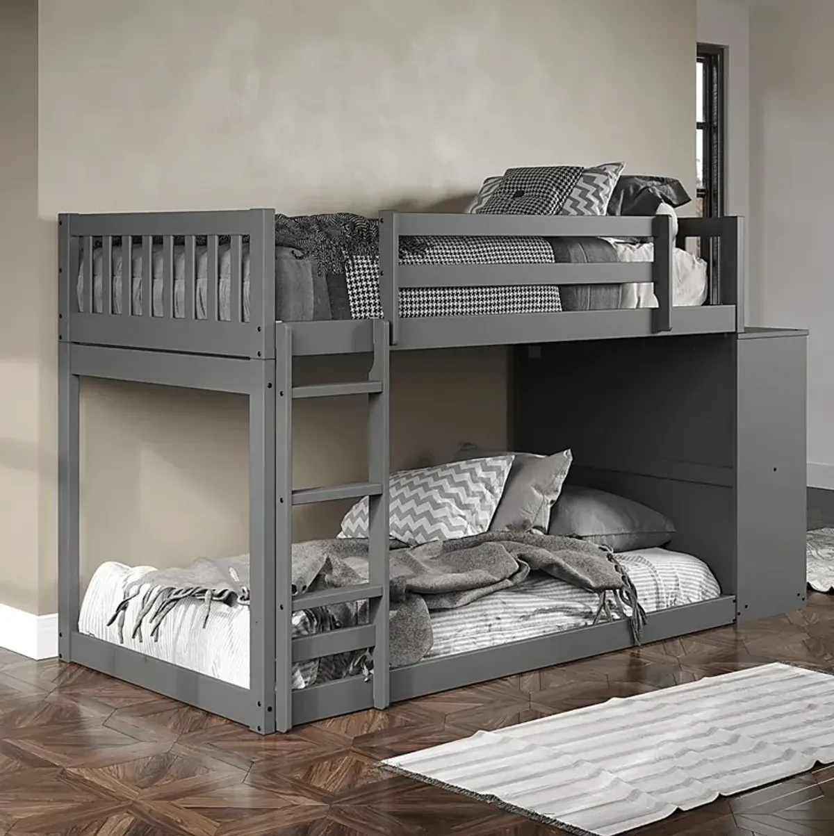 Kids Aklina Dark Gray Twin/Twin Bunk Bed with Dresser