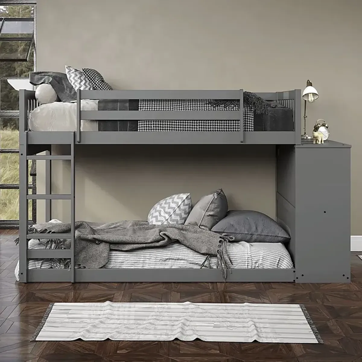 Kids Aklina Dark Gray Twin/Twin Bunk Bed with Dresser