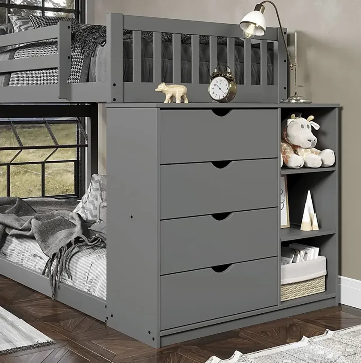 Kids Aklina Dark Gray Twin/Twin Bunk Bed with Dresser